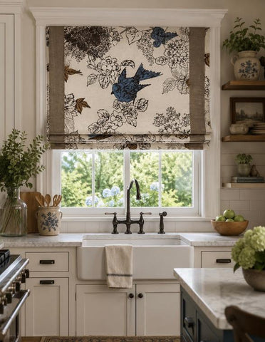 Roman Shade #118 (Birds with Burlap Ribbon)
