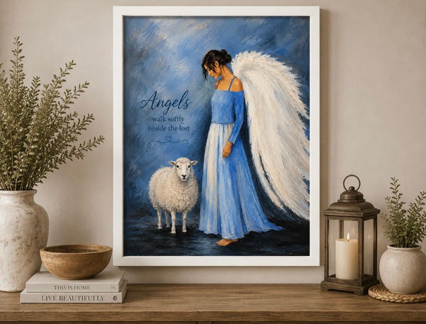 Framed Print 11" X 14" - Angel with Sheep -  (Healing Art)