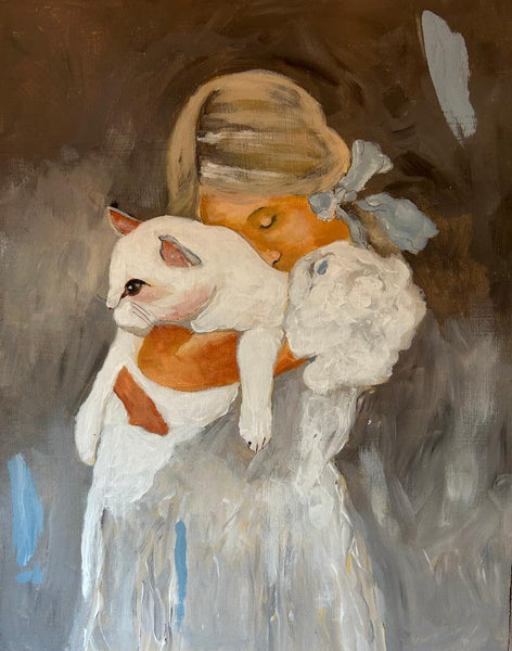 Girl with Cat Painting
