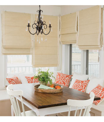 CANVAS Roman Shade with White Braid Trim #P161