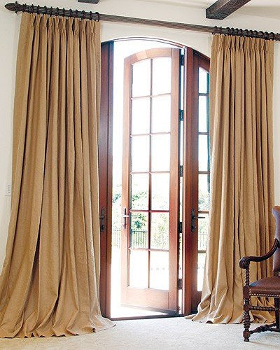 #P2015 Double Window BURLAP Look-A-Like Fabric PLEATED DRAPES