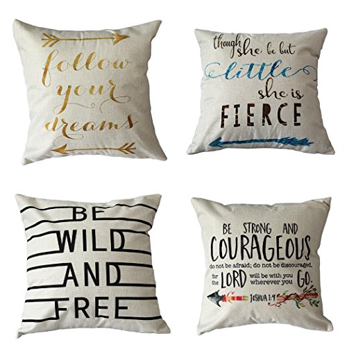 BPFY 4 Pack Home Decor Unique Letters Pattern Sofa Throw Pillow Case Set of 4 Cushion Cover 18 x 18 Inch Cotton Linen
