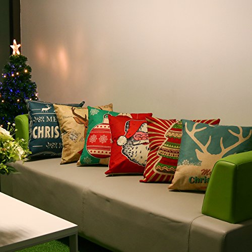 UNOMOR Christmas Pillow Covers for Sofa Bedroom Home Décor – Set of 6 (18’’ X 18’’)