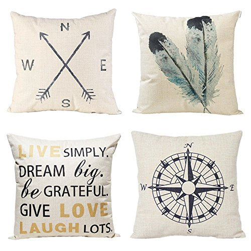 Decorative Throw Pillow Covers Set of 4 Cotton Linen Cushion Covers 18 x 18 inch