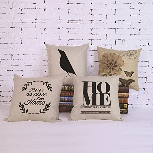 Throw Pillow Covers Cotton Linen Sofa Cushions Case Standard 18 x 18 for Couch Set of 4
