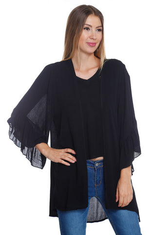 6016WFC23347   Black Bell Sleeve Cardigan