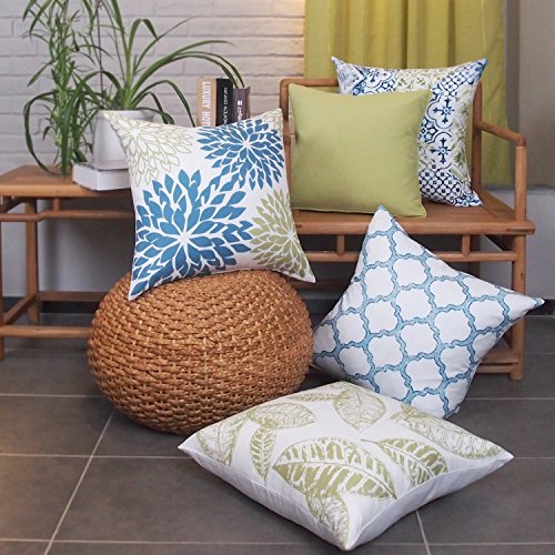 Phantoscope New Living Blue&Green Decorative Throw Pillow Case Cushion Cover Set of 4