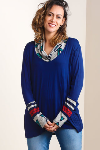 #7003BW   Navy PLUS Tribal Blouse