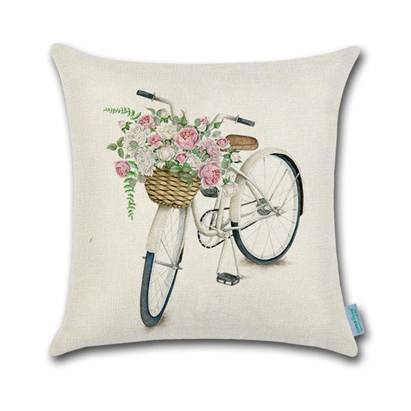 TP37 Vintage White Bicycle Throw Pillow