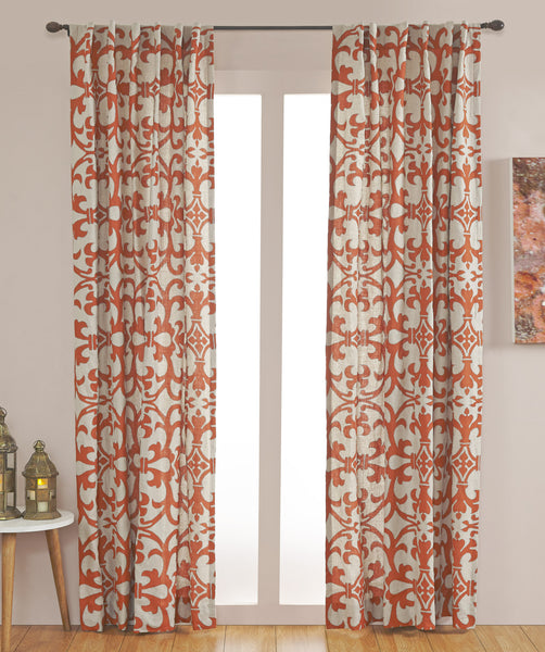 #P5526 Orange Print Embroidery Curtain (Use Discount Code) Pay 1/2 Down