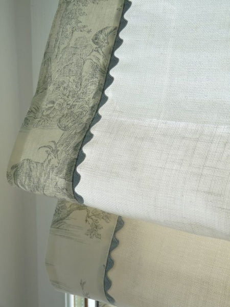 #088 Roman Shade with Toile Accent and Rickrack   (slats) YOU PAY  1/2  DOWN