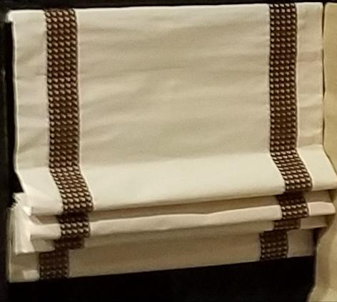 $199.00 Roman Shade with Leather Strapping #P107